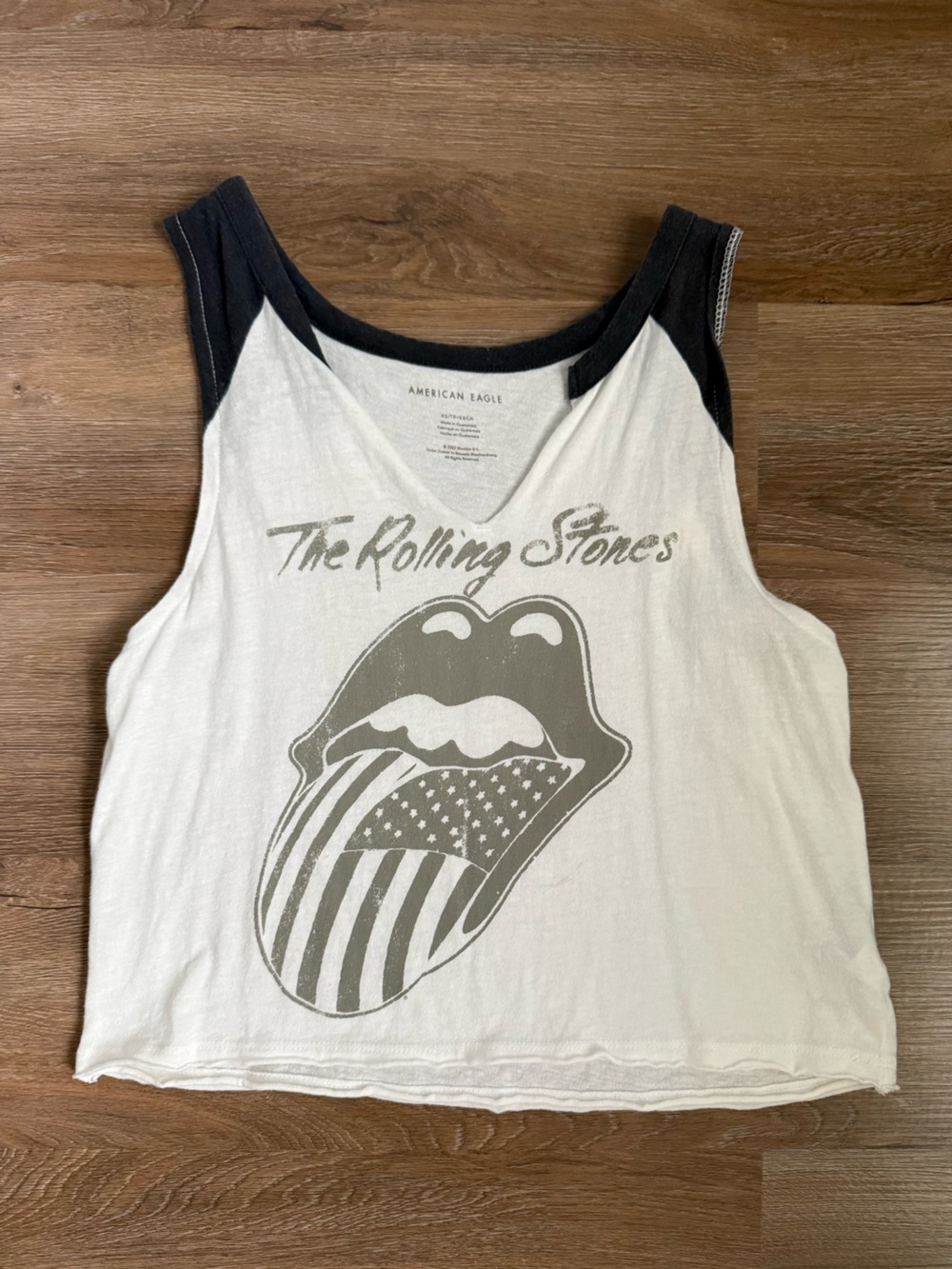 American Eagle Outfitters White & Black Rolling Stones Graphic Tank Top